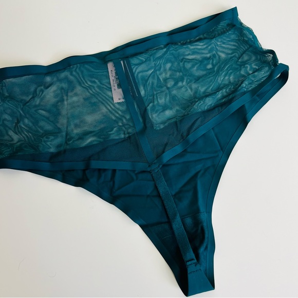NWT Victoria’s Secret Emerald Mesh High Waist Cut Out Thong V-String Panty - Picture 5 of 14